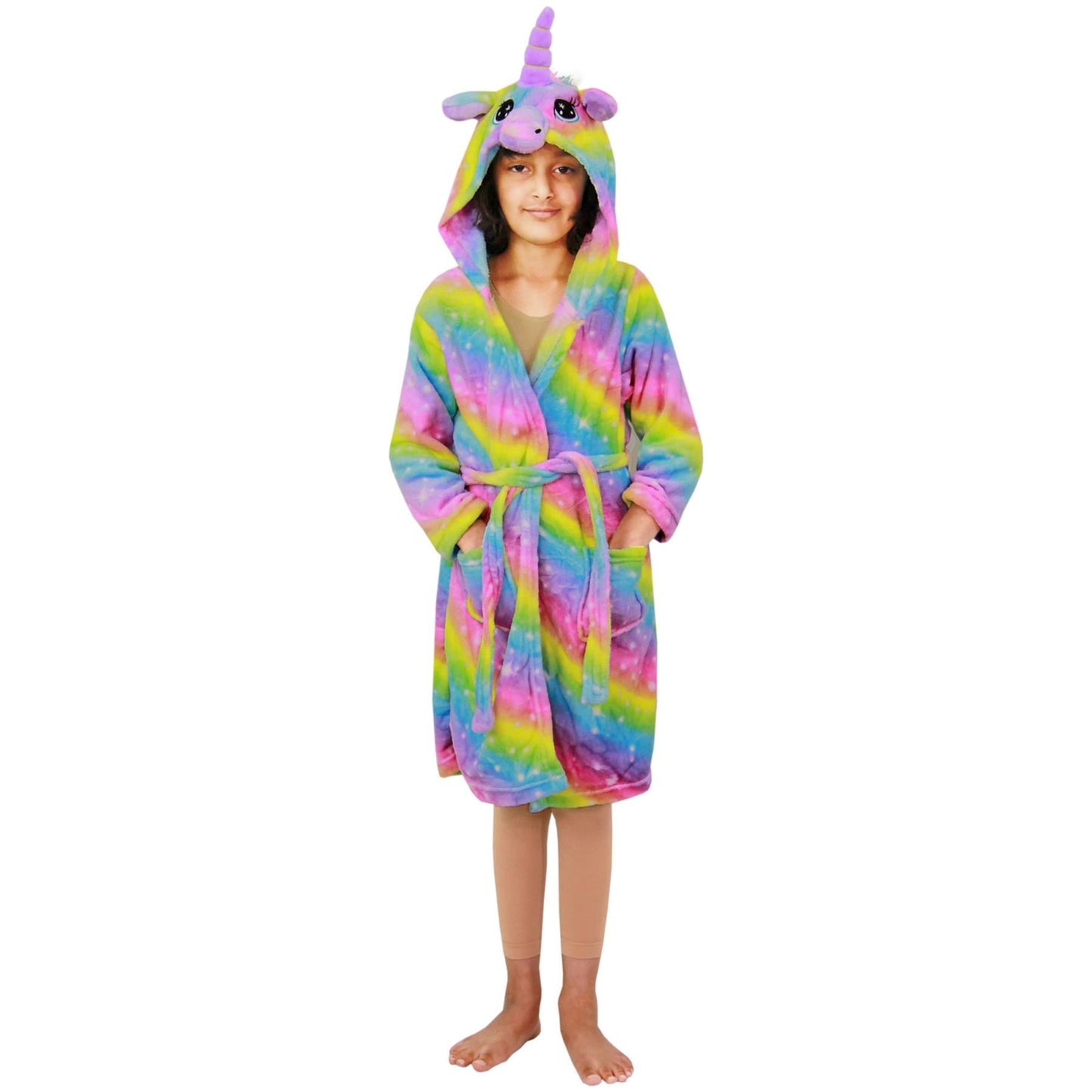 Kids Girls Unicorn Bathrobe Hooded Galaxy Xmas Cosplay Costume Soft Lounge Suit
