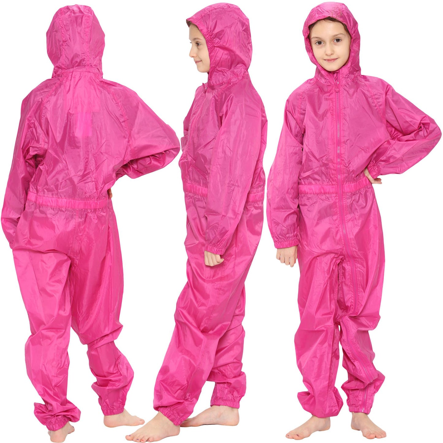 Girls Boys Raincoat Kids Puddle Suit All in One Waterproof Hooded Rainsuit