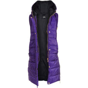 A2Z Kids Girls Fashion Oversized Hooded Quilted Gilet Purple Color Padded Long Line Vest Jacket Long Sleeveless Coat Urban Winter Wear Coat 7-13 Years