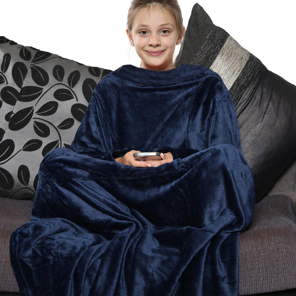 Girls Boys Unisex Navy Wearable Snuggle Sleeves Blanket Super Soft Warm Fleece