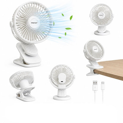 5 Inch USB White Clip Desk Fan 2 in 1 Portable Cooling Fan with 3 Speed Settings