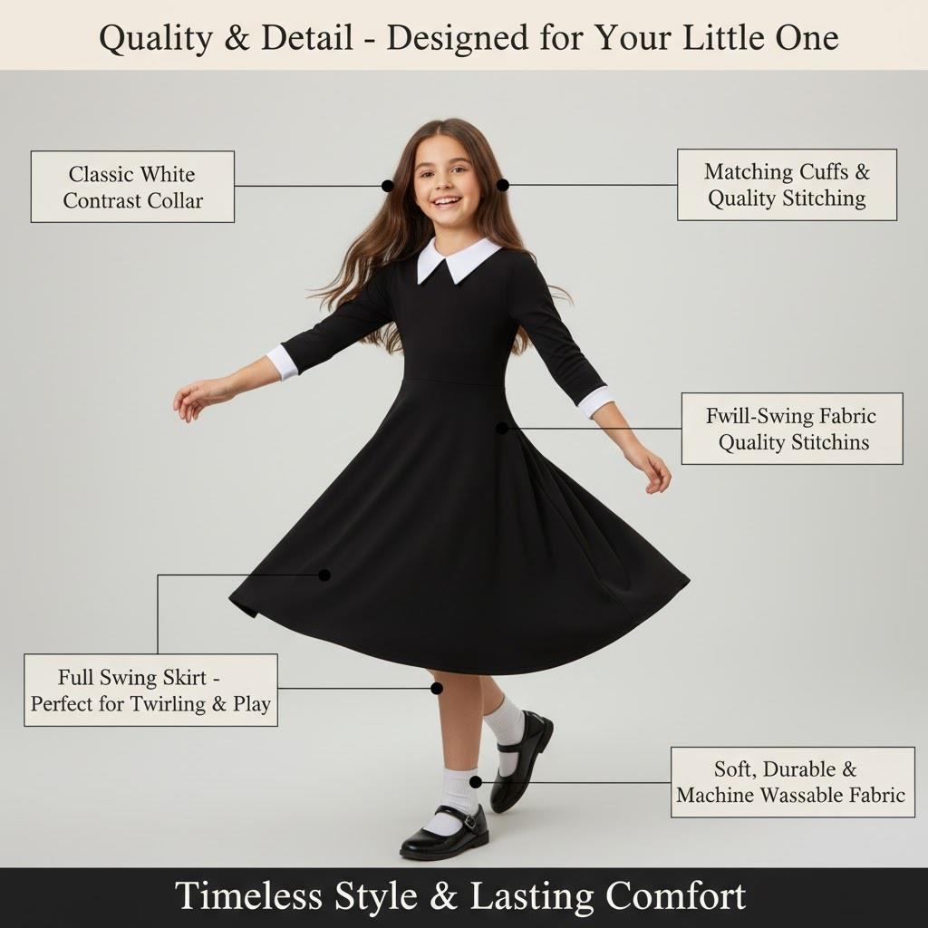 A2Z 4 Kids Girls Swing Dress Long Sleeve Peter Pan Collar Gothic Girl Dress