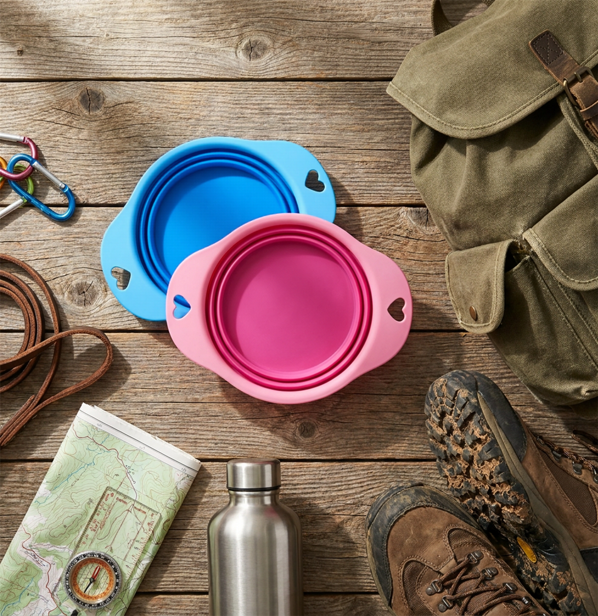 2 Pack Collapsible Silicone Dog Bowls Portable Travel Pet Feeding Bowl 550ml