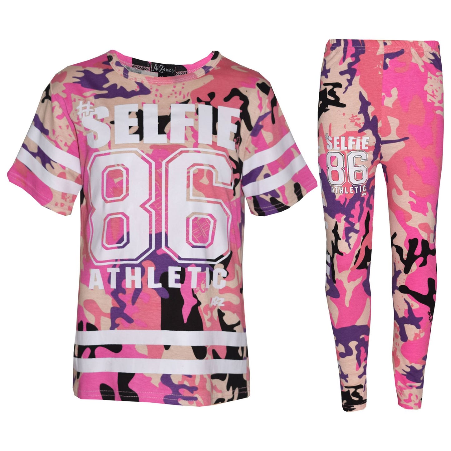 Girls Top Kids Designer's #Selfie 86 Camouflage T Shirt & Legging Set 7-13 Years