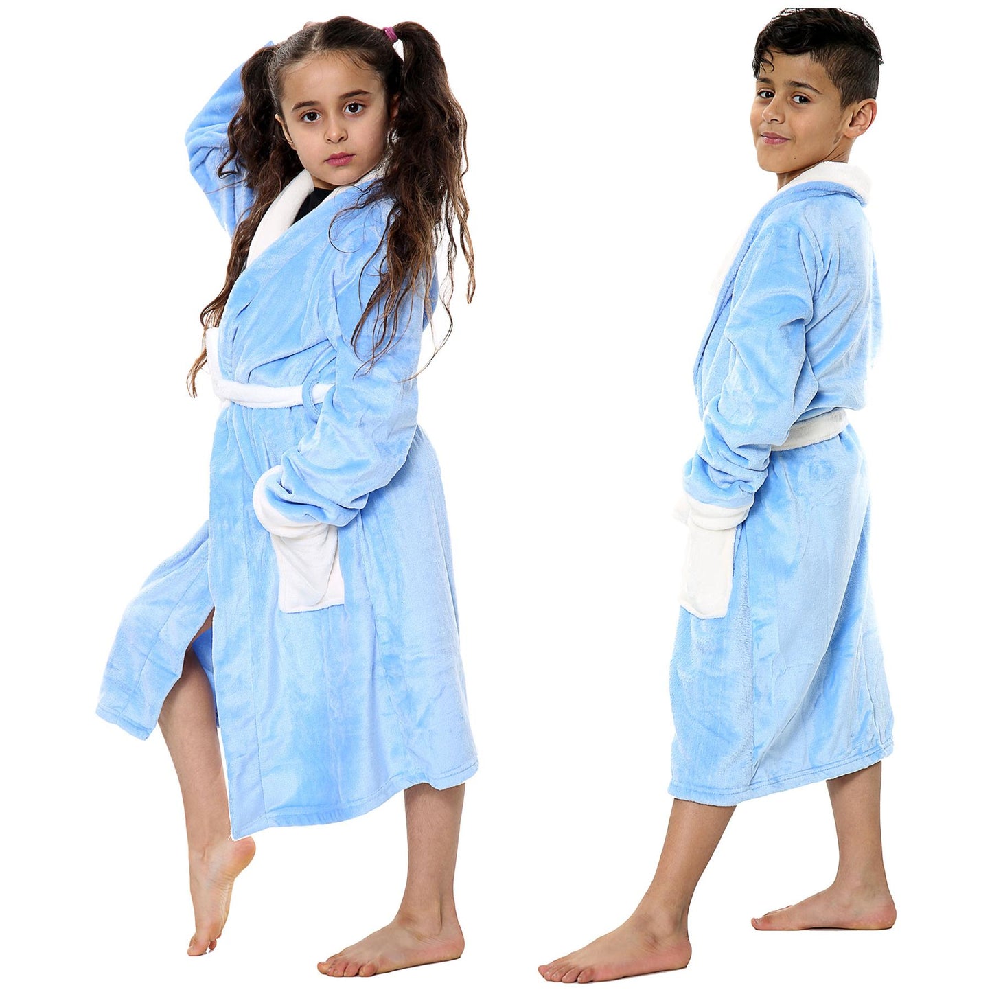 Kids Soft Fleece Bathrobe Dressing Gown Hooded Swim Beach Girls Boys 2-13 years