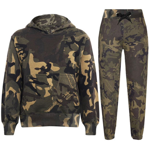 A2Z 4 Kids Girls Boys Unisex Tracksuit Camouflage Green Print Hooded Sweat Hoodie & Bottom Jog Suit Joggers Age 5 6 7 8 9 10 11 12 13 Years