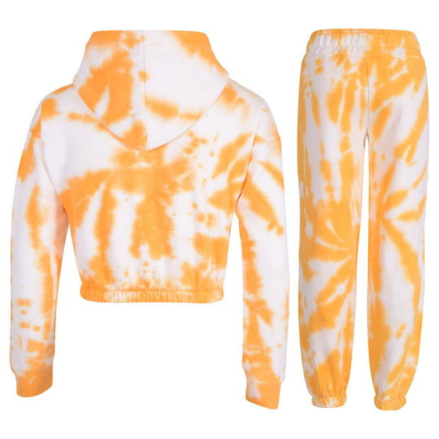 Kids Tie Dye Tracksuit Gym Cropped Hoodie Sweatpants Cord Set Girls Age 5-13