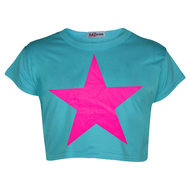 A2Z 4 Kids Girls Short Sleeves Crop Top Star Soft Feel Breathable Crop Top