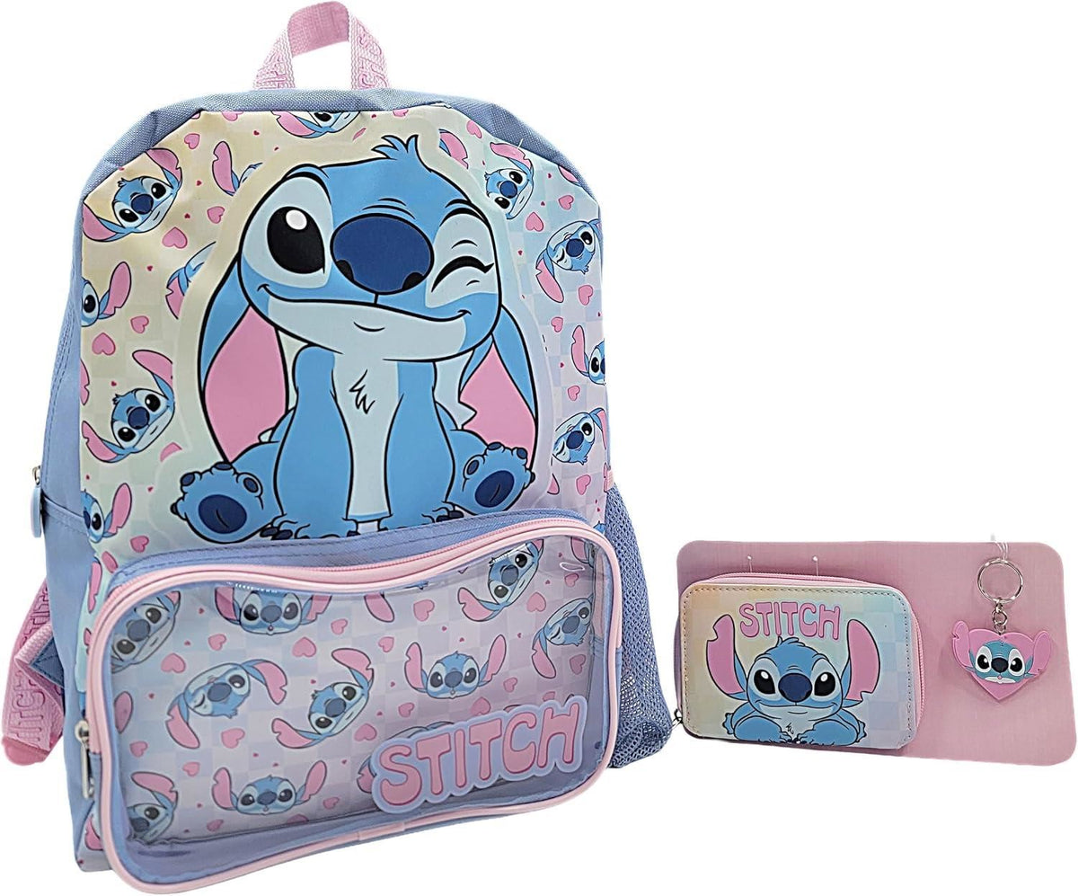 Disney Lilo & Stitch Backpack 3 Piece School Bag Set with Purse Wallet & Keyring