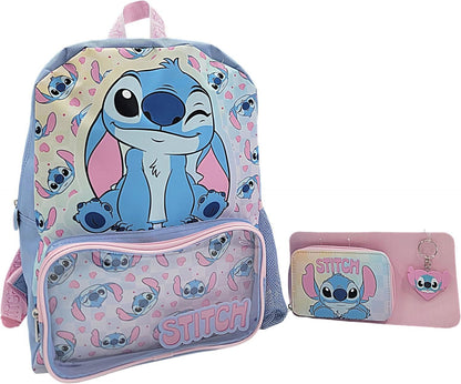 Disney Lilo & Stitch Backpack 3 Piece School Bag Set with Purse Wallet & Keyring