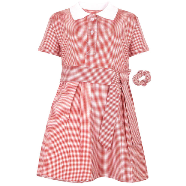 Kids Girls Gingham School Dress Check Belted Dresses With Matching Scrunchies - A2Z 4 Kids