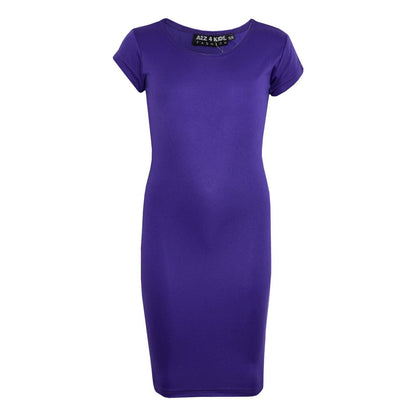A2Z 4 Kids Girls Bodycon Plain Midi Dress Short Sleeve Dresses Party Costume