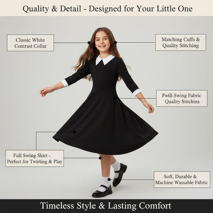 A2Z 4 Kids Girls Swing Dress Long Sleeve Peter Pan Collar Gothic Girl Dress