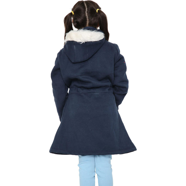 A2Z 4 Kids Navy Parka Jacket Faux Fur Hooded Coat Drawstring Waist Fashion Girls Age 5-13 Years