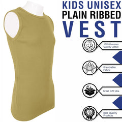 Kids Girls Ribbed Vest Top 100% Thick Cotton Fashion Tank Tops T Shirt 2-13 Year
