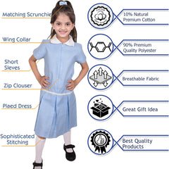 Kids Girls 2 Pack Uniform School Zip Up Gingham Dress With Matching Scrunchies