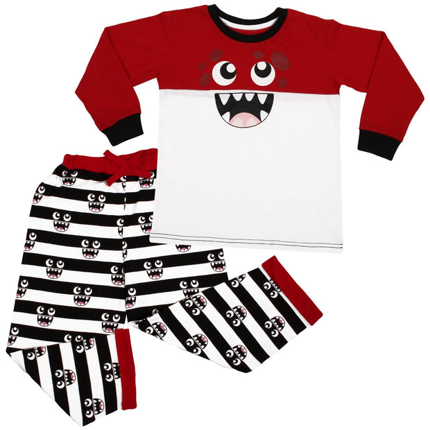 Kids Girls Boys Cute Monster Royal Blue Pyjamas PJs 2 Piece Cotton Set Nightwear