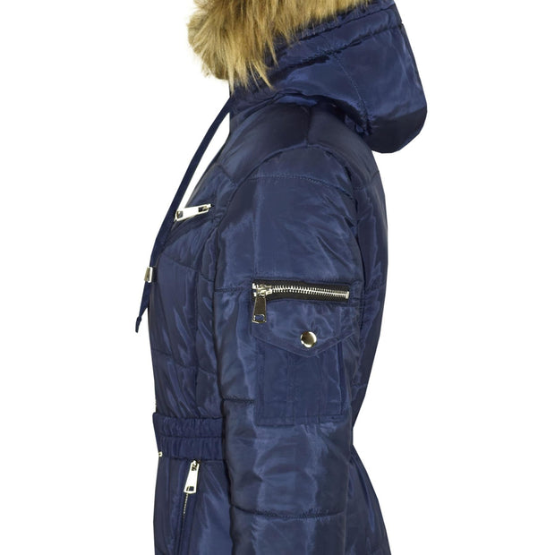 A2Z 4 Kids Kids Girls Jackets Navy Puffer Hooded Stylish Detachable Faux Fur Padded Zipped Belted Slim Fit Warm Coats New Age 5 6 7 8 9 10 11 12 13 Years