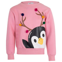 Kids Girls Boys Christmas Penguin Face Sweatshirt Long Sleeve Trendy Jumper 2-13