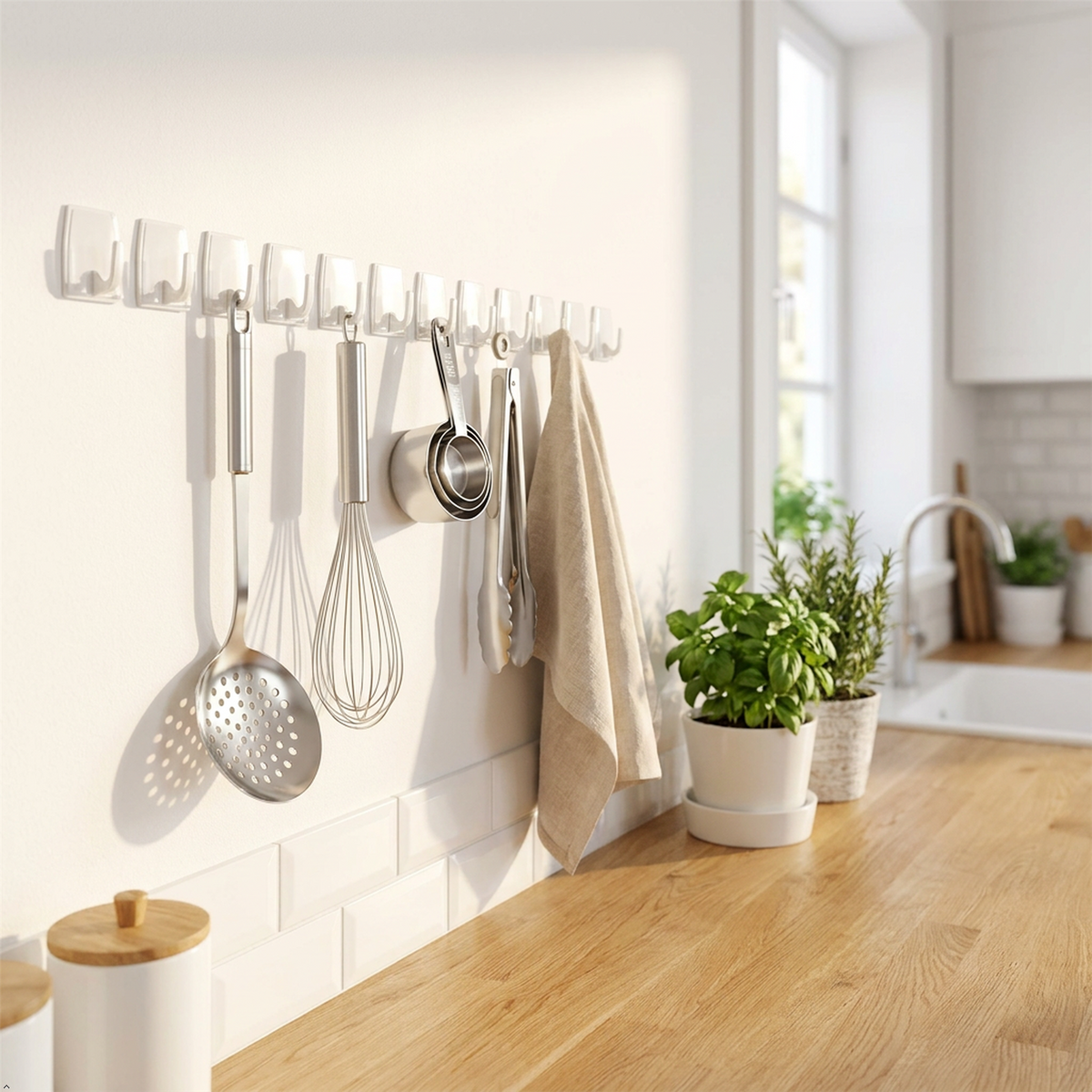 A2Z Self Adhesive Wall Hooks 12 Pack Clear Sticky Utility Hangers Home