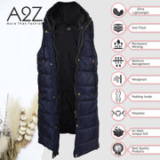 A2Z Kids Girls Fashion Oversized Hooded Quilted Gilet Navy Color Padded Long Line Vest Jacket Long Sleeveless Coat Urban Winter Wear Coat 7-13 Years