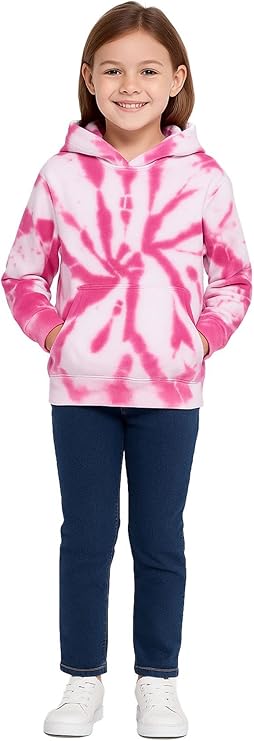 Girls Boy Plain & Tie Dye Print Sweatshirt Pullover Hooded Jumper PE School Coat
