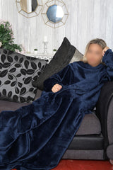 Unisex Men Ladies Navy Wearable Snuggle Sleeves Blanket Super Soft Warm Fleece