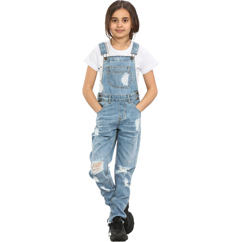 A2Z 4Kids Girls Dungaree Ripped Jeans   Overall All In One Jumpsuit 5-13 Years