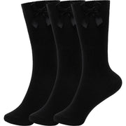 Kids Girls Plain Knee High Socks With Ribbon Bow Pack of 3 School Cotton Socks - A2Z 4 Kids