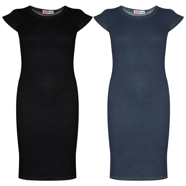 Kids Girls Midi Maxi Denim Dress Ladies Party Fashion Long Slim Fit Stretchy Top