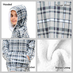 Kids Girls Boys Oversized Hoodie Blue Tartan Printed Snuggle Soft Fleece Blanket