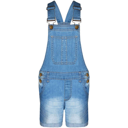 Kids Girls Denim Stretch Dungaree Shorts Jumpsuit Playsuit All In One 7-13 Years