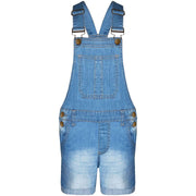 Kids Girls Denim Stretch Dungaree Shorts Jumpsuit Playsuit All In One 7-13 Years