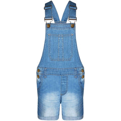 Kids Girls Denim Stretch Dungaree Shorts Jumpsuit Playsuit All In One 7-13 Years