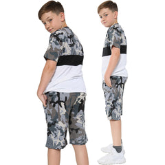 Kids Colour Contrast Panel Top & Shorts Set Summer Wear Girls Boys Age 5-13 yrs