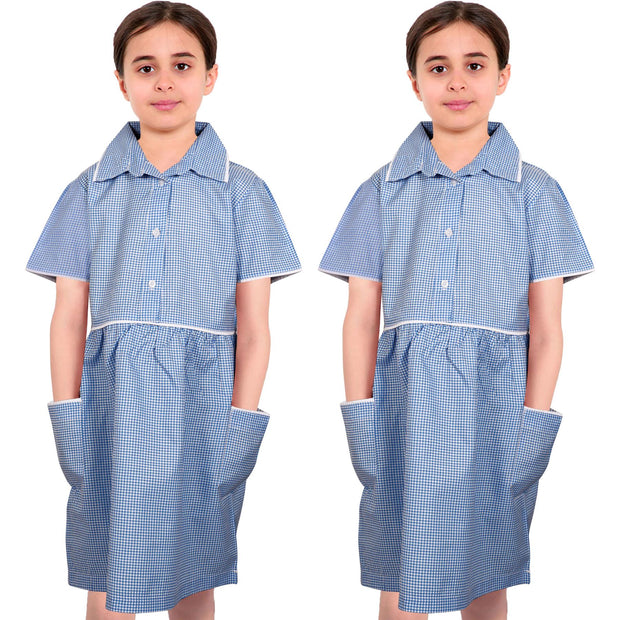 Kids Girls Pack Of 2 Uniform School Dress Gingham Dress With Matching Scrunchies - A2Z 4 Kids