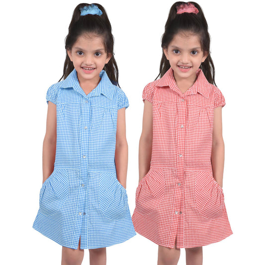 Kids Pack of 2 Girls Dress Breathable with Matching Scrunchies Age 3-14 Years