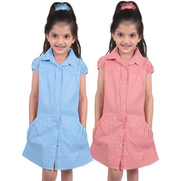 Kids Pack of 2 Girls Dress Breathable with Matching Scrunchies Age 3-14 Years