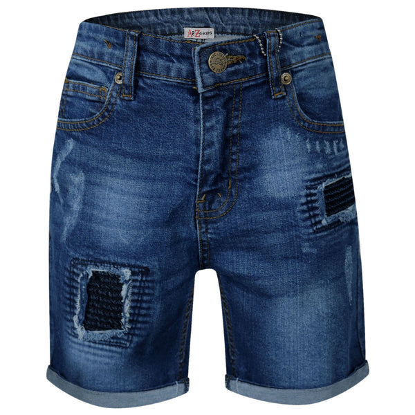 Kids Boys Ripped Dark Blue Denim Shorts Comfort Stretch Jeans Trouser Pants 5-13