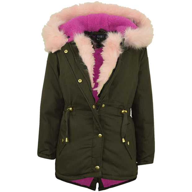 Kids Hooded Jacket Girls Fur Parka School Jackets Outwear Coat 5-13 Years