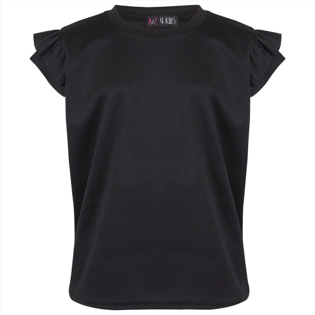 Kids Girls Flared Cap Sleeves Crop Top Plain Color T Shirt Top & Hot Shorts Set