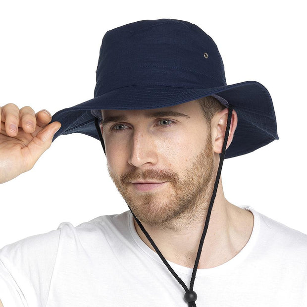 Mens Sun Hats Safari Protection Hat Cotton Breathable With Adjustable Chin Strap
