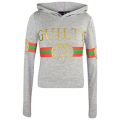 Kids Girls Guilty Print Hooded Crop Top T Shirt Legging Lounge Wear Set 7-13 Yr
