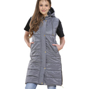 A2Z Kids Girls Fashion Oversized Hooded Quilted Gilet Steel Grey Color Padded Long Line Vest Jacket Long Sleeveless Coat Urban Winter Wear Coat 7-13 Years