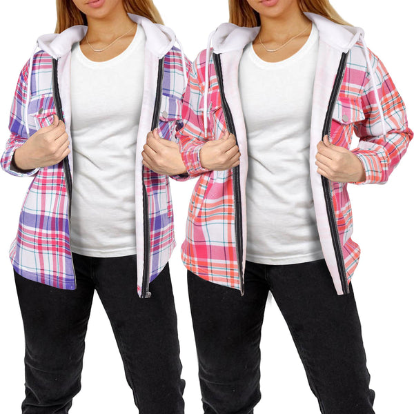 A2Z Ladies Shacket Shirt Jacket Checked Zipped Top Hooded Warm Coat Size S-4XL