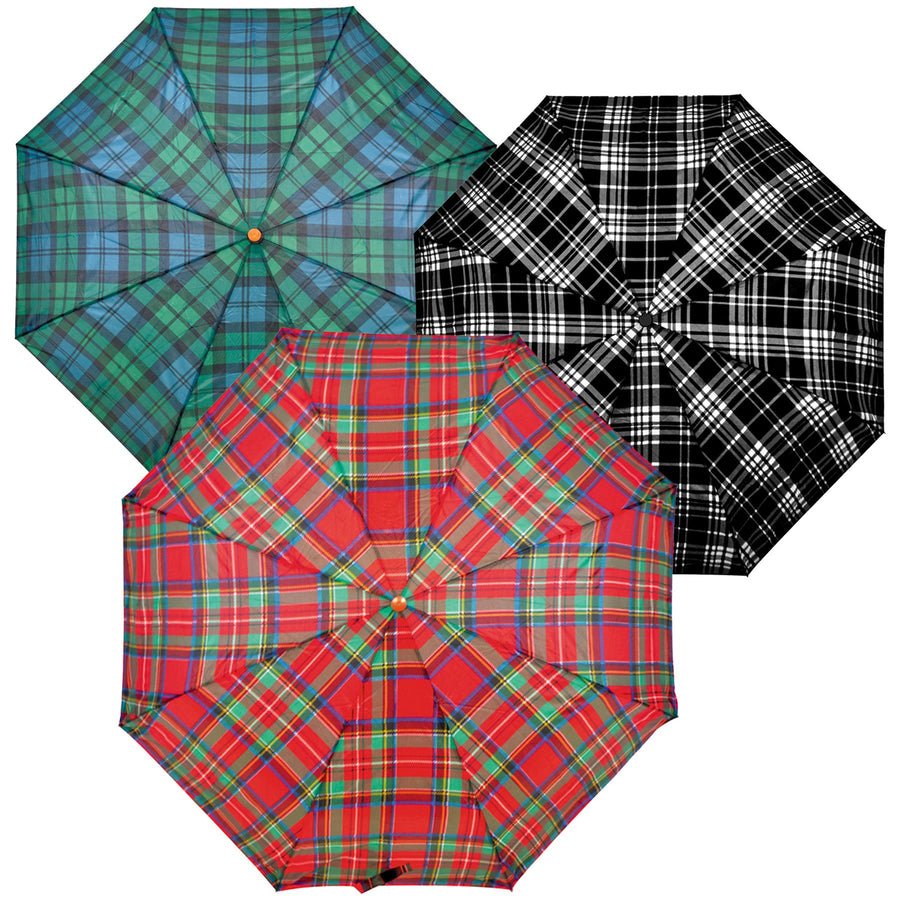 A2Z Supermini Umbrella Tartan|Wood Effect Handle|Protected from the Rain and Sun