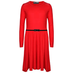Girls Skater Dress Kids Party Fashion Dresses With Free Belt 3/4 Sleeves 7-13 Yr