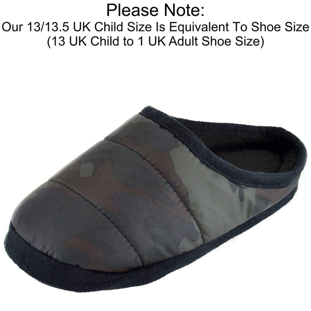 A2Z 4 Kids Girls Boys Camouflage Mule Slippers Quilted Puffa Slip-On House Shoes - A2Z 4 Kids