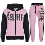 A2Z 4 Kids #SELFIE Tracksuit Sequin Embroidered Baby Pink & Black Hoodie with Jogger Sweatpants Sports Casual Fashion Activewear Set Girls Boys Childrens Age 5-13 years