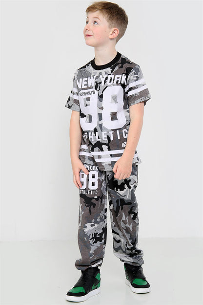 Boys Top Kids New York Brooklyn 98 Camouflage T Shirt Tops & Trouser Set 7-13 Yr